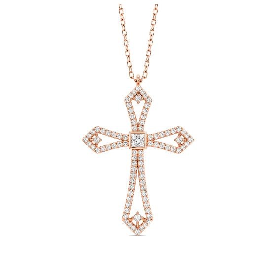 Catarina, collier floral croix en or 18 carats et diamants