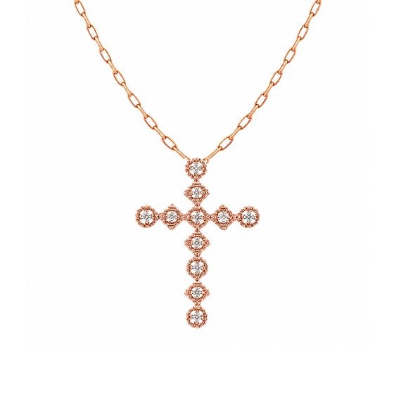 Fina, collier perlé croix en or 18 carats et diamants