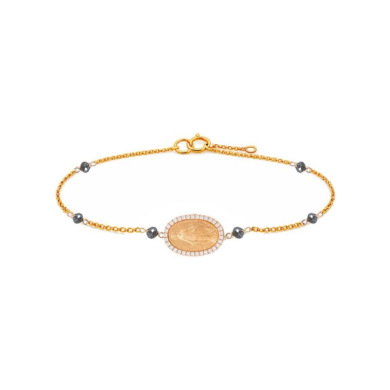 Miracle, bracelet médaillon Madonne et diamants noirs bruts