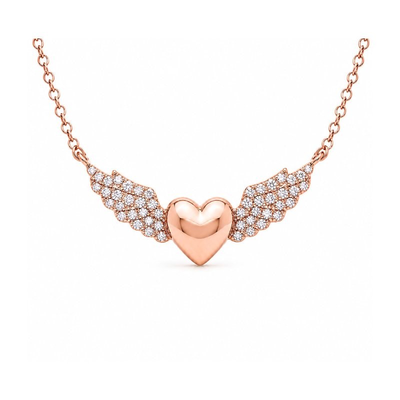 Coel, collier cœur en or et ailes serties de diamants