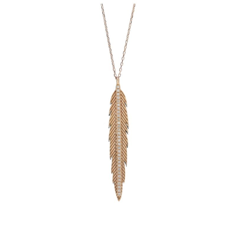 Zuni, collier grande plume sculptée sertie de diamants